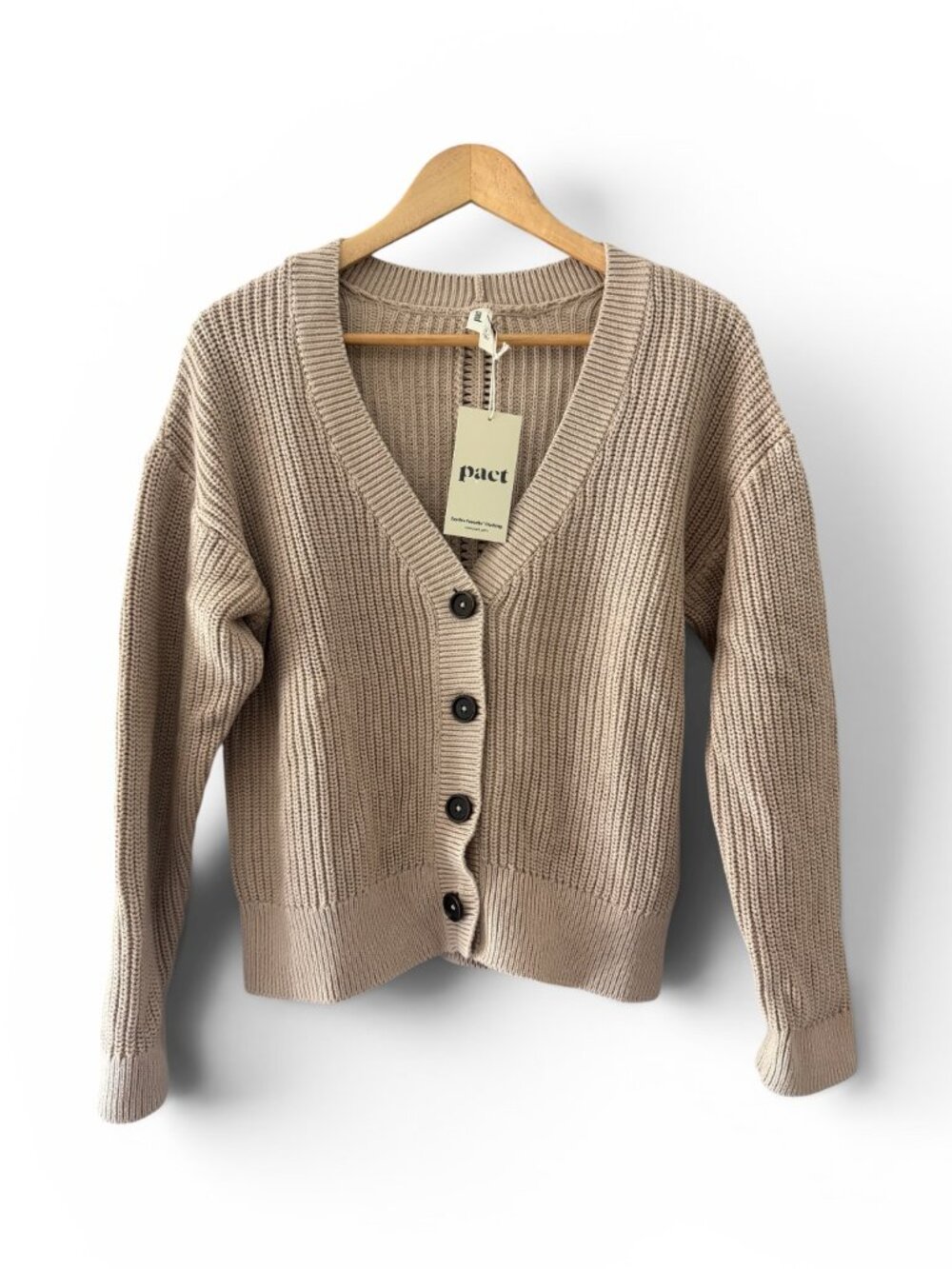 PACT Luxe Knit Cropped Cardigan Organic Cotton Oatmeal NWT Women's Size S - Picture 1 of 4